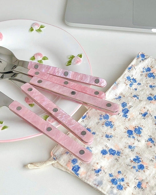 10 Piece Sleek Modern Pinky Flatware Silverware Set