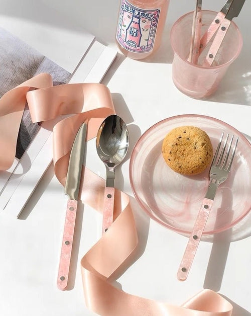 10 Piece Sleek Modern Pinky Flatware Silverware Set