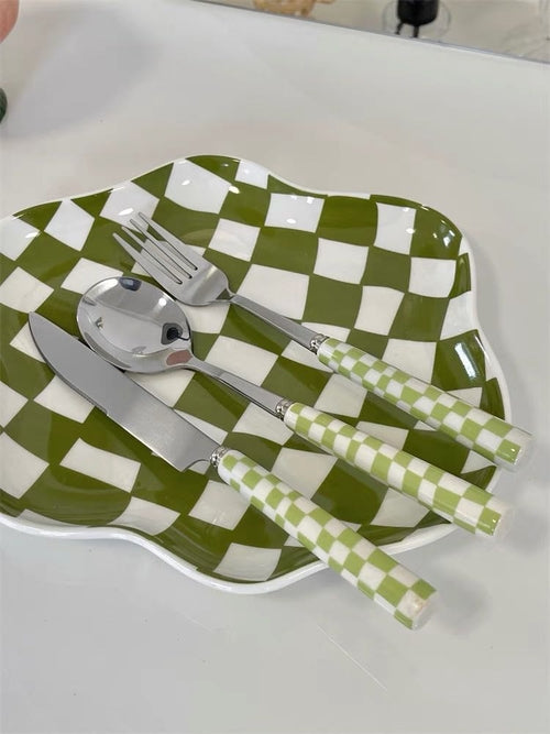 6 Pack Modern Maximalist Checkered Silverware Set