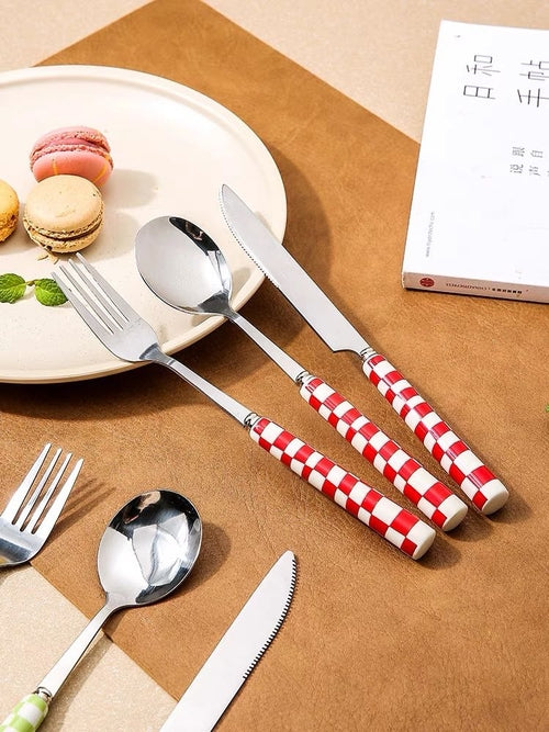 6 Pack Modern Maximalist Checkered Silverware Set