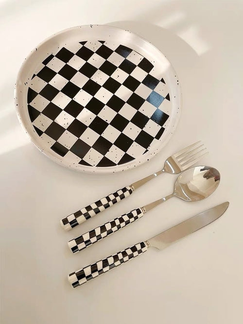 6 Pack Modern Maximalist Checkered Silverware Set