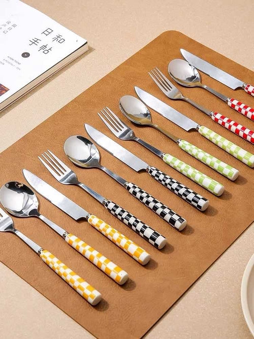 6 Pack Modern Maximalist Checkered Silverware Set