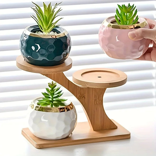 3 tier succulent planter 3 Tier Bamboo Plant Stand – Oro & Olive